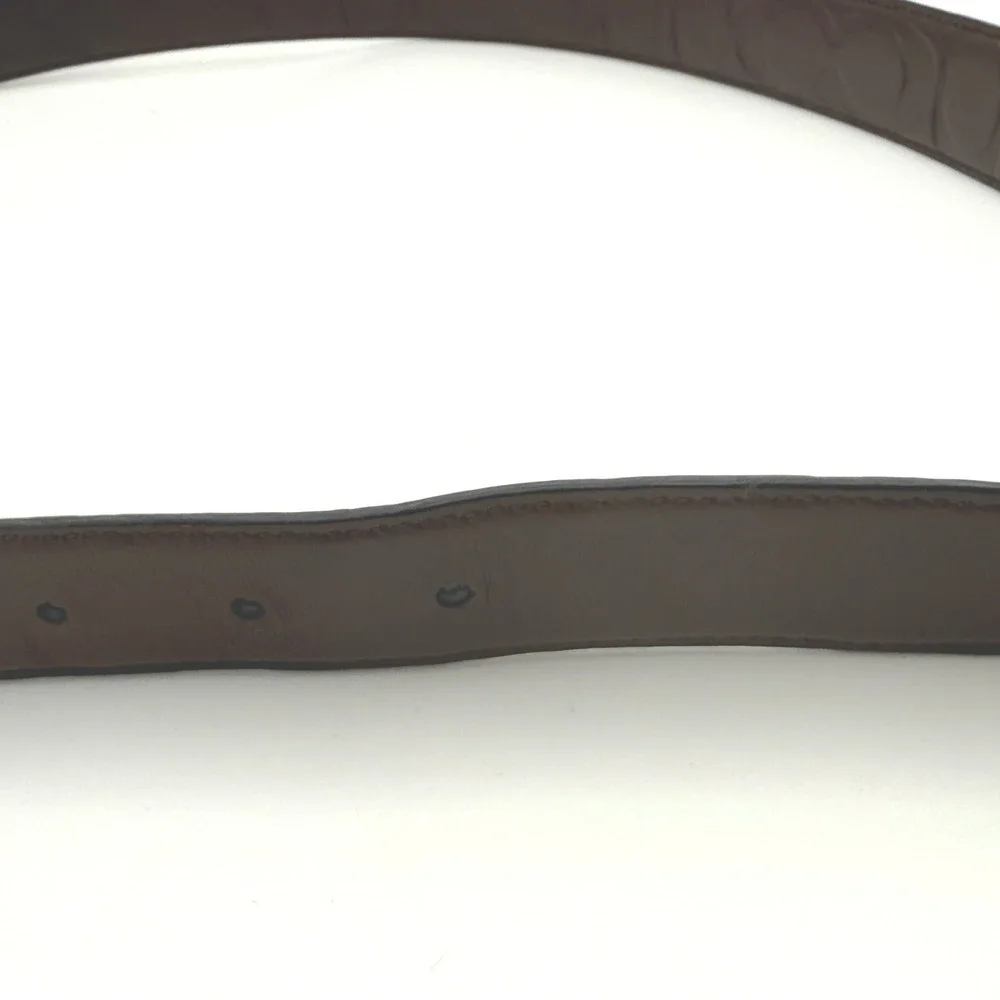 Coach Belt Mens Medium Brown Signature Debossed Reversible Leather Silver Buckle